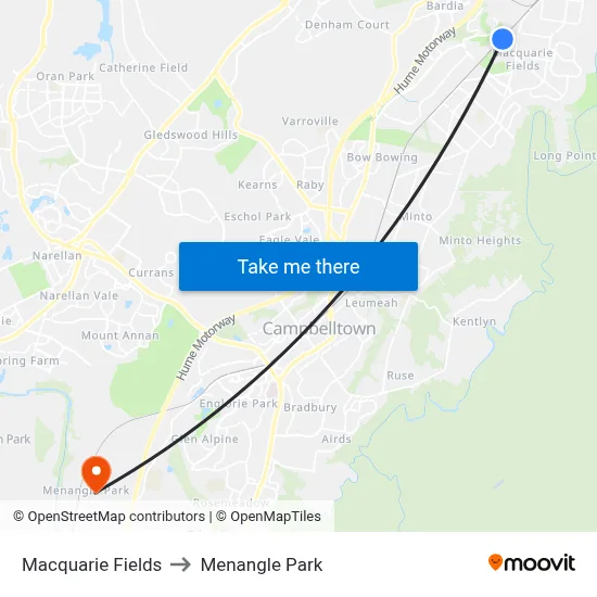 Macquarie Fields to Menangle Park map