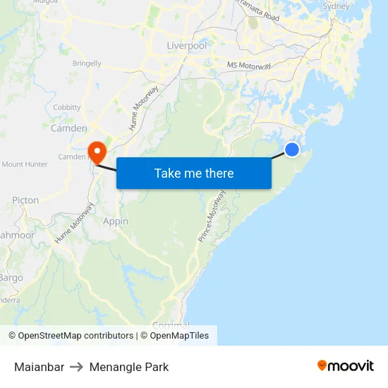 Maianbar to Menangle Park map