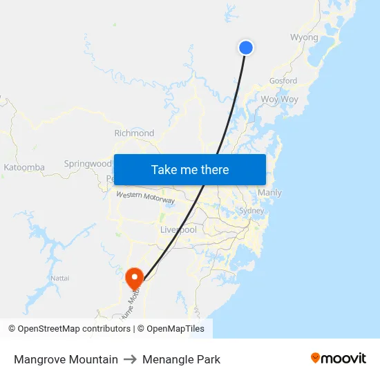 Mangrove Mountain to Menangle Park map