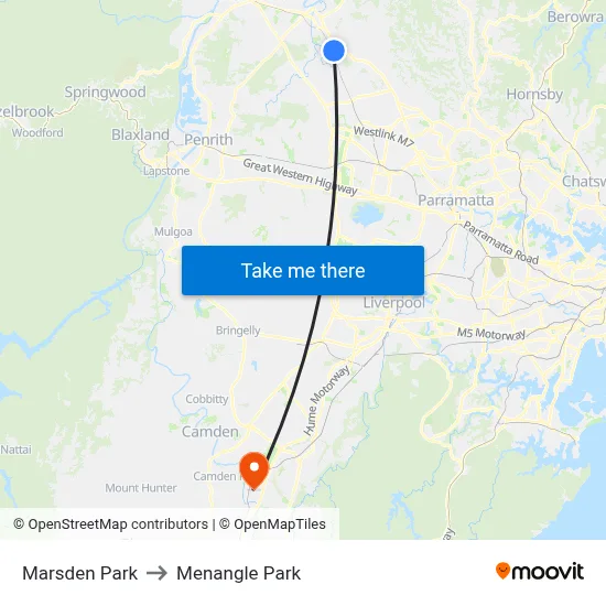 Marsden Park to Menangle Park map