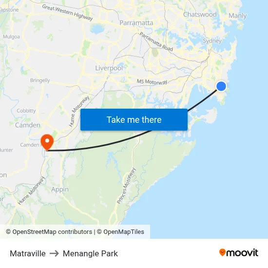 Matraville to Menangle Park map