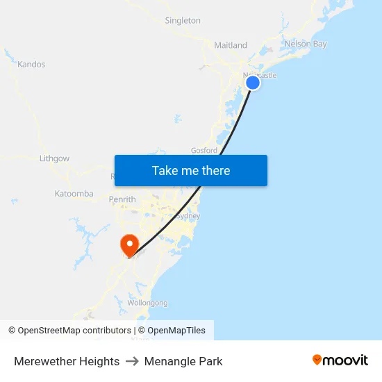 Merewether Heights to Menangle Park map