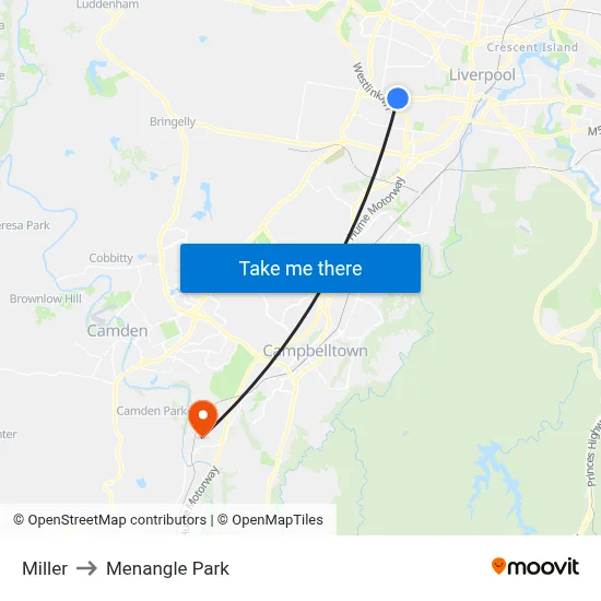 Miller to Menangle Park map