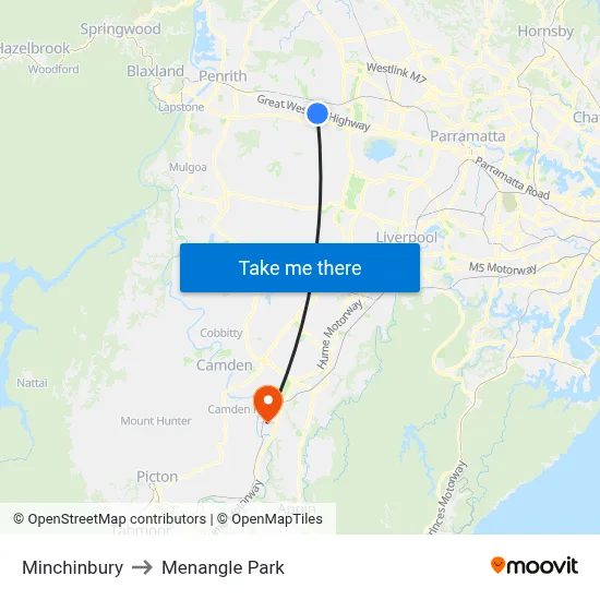 Minchinbury to Menangle Park map