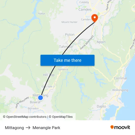 Mittagong to Menangle Park map