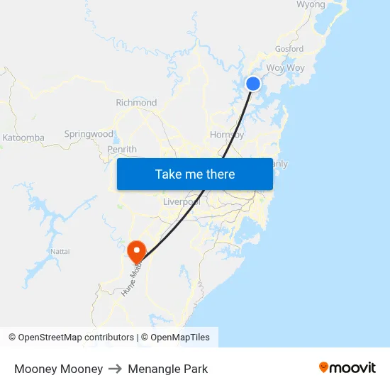 Mooney Mooney to Menangle Park map