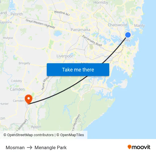 Mosman to Menangle Park map
