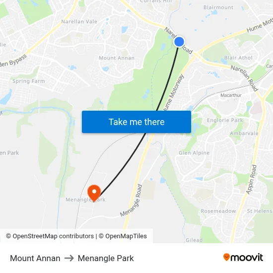 Mount Annan to Menangle Park map