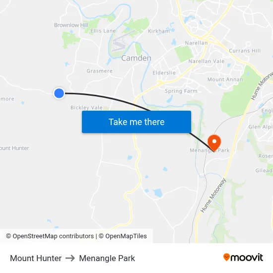 Mount Hunter to Menangle Park map