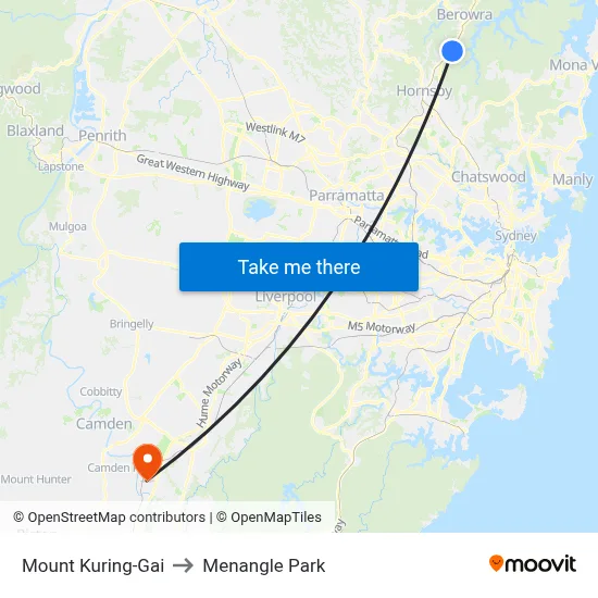 Mount Kuring-Gai to Menangle Park map