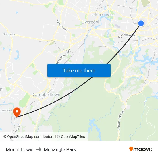 Mount Lewis to Menangle Park map
