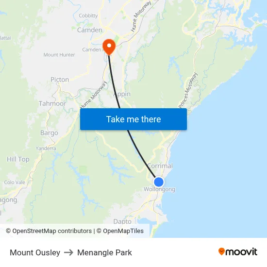 Mount Ousley to Menangle Park map