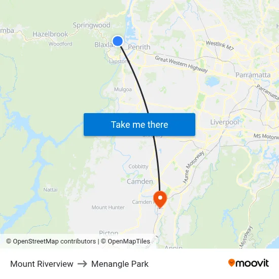 Mount Riverview to Menangle Park map