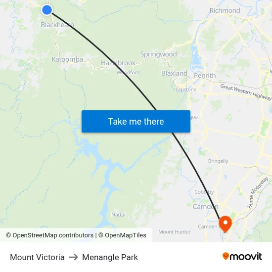 Mount Victoria to Menangle Park map
