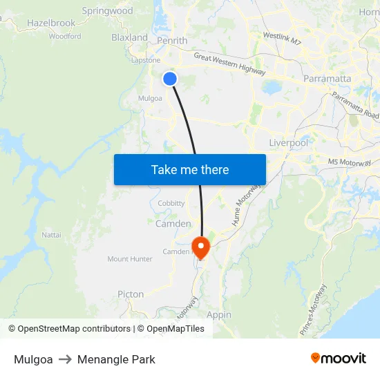 Mulgoa to Menangle Park map