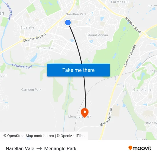 Narellan Vale to Menangle Park map