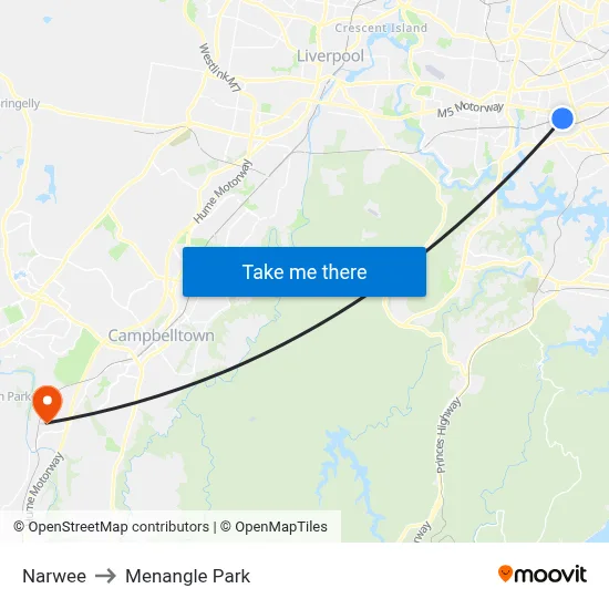Narwee to Menangle Park map