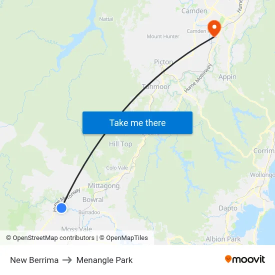 New Berrima to Menangle Park map