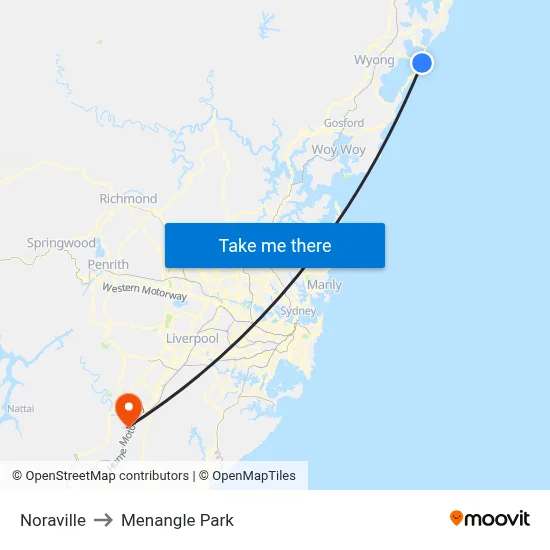 Noraville to Menangle Park map