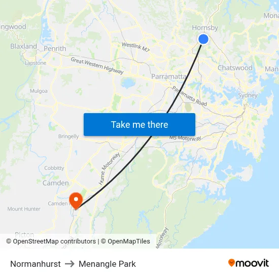 Normanhurst to Menangle Park map