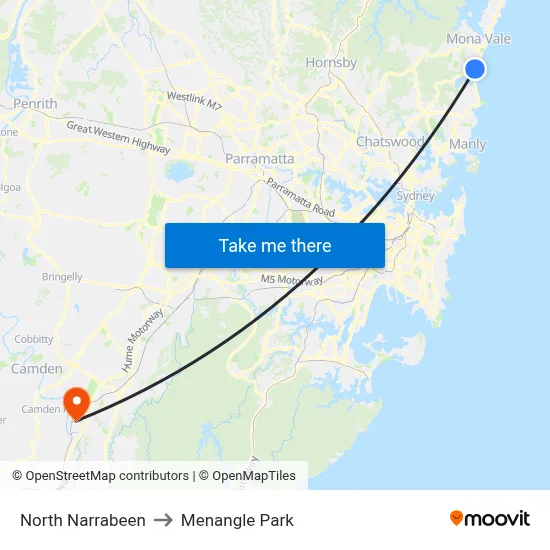 North Narrabeen to Menangle Park map