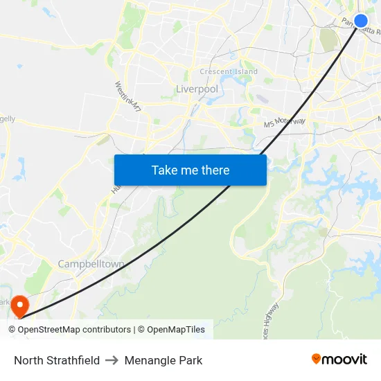North Strathfield to Menangle Park map