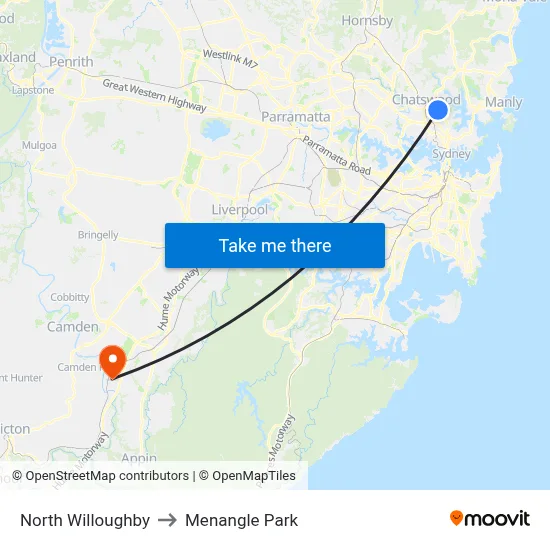 North Willoughby to Menangle Park map