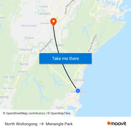 North Wollongong to Menangle Park map