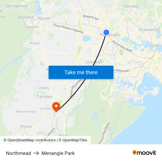 Northmead to Menangle Park map