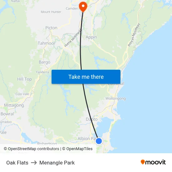 Oak Flats to Menangle Park map