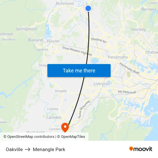Oakville to Menangle Park map