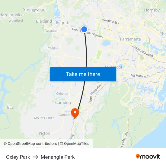 Oxley Park to Menangle Park map