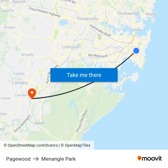 Pagewood to Menangle Park map