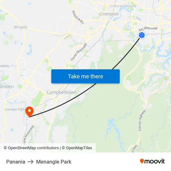 Panania to Menangle Park map