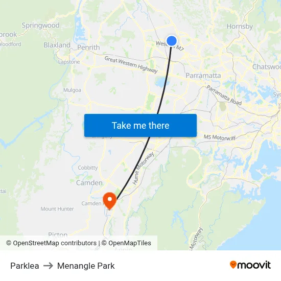 Parklea to Menangle Park map