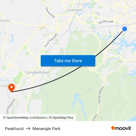 Peakhurst to Menangle Park map