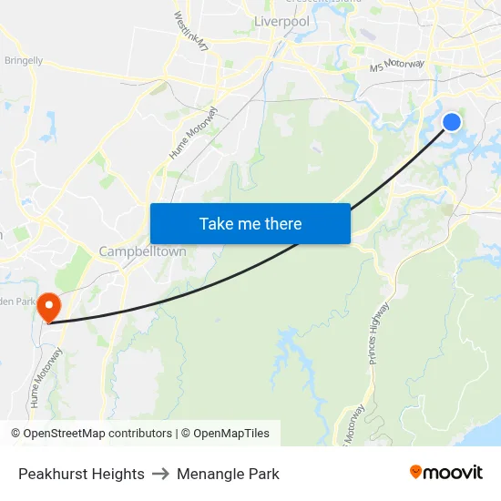 Peakhurst Heights to Menangle Park map
