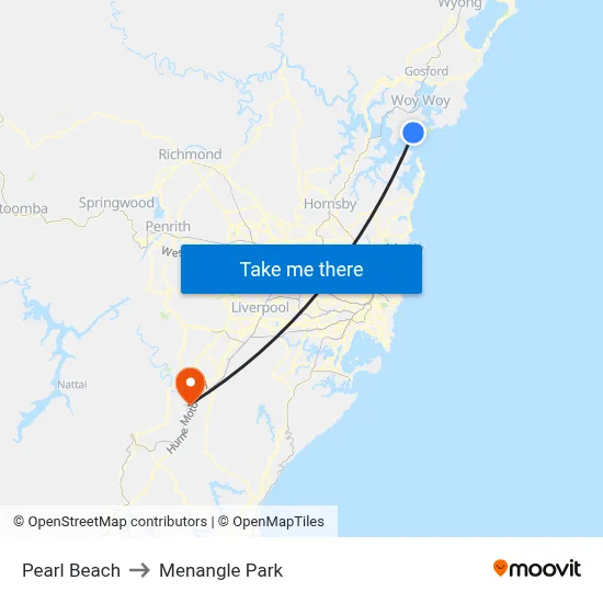 Pearl Beach to Menangle Park map