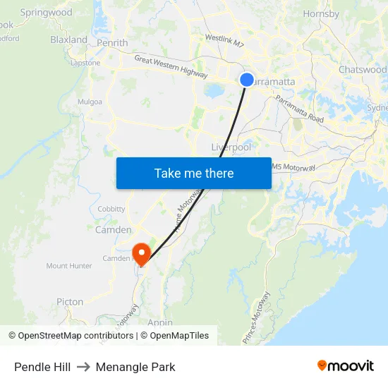 Pendle Hill to Menangle Park map