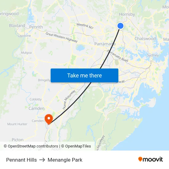 Pennant Hills to Menangle Park map