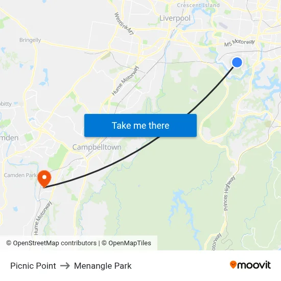 Picnic Point to Menangle Park map