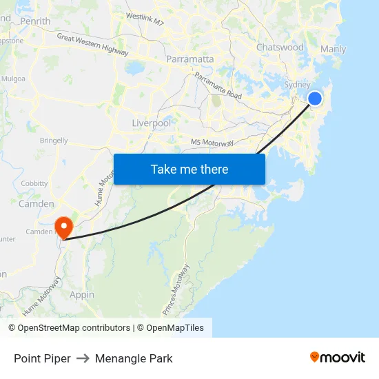 Point Piper to Menangle Park map