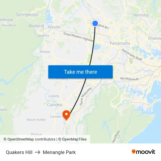 Quakers Hill to Menangle Park map