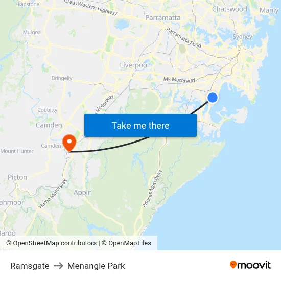 Ramsgate to Menangle Park map