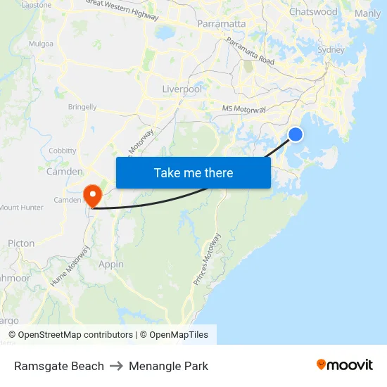 Ramsgate Beach to Menangle Park map