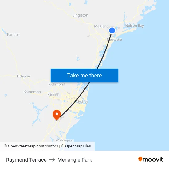 Raymond Terrace to Menangle Park map