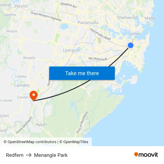 Redfern to Menangle Park map