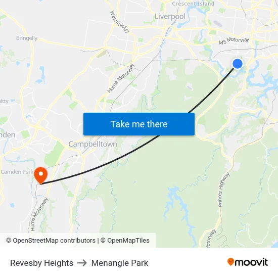 Revesby Heights to Menangle Park map