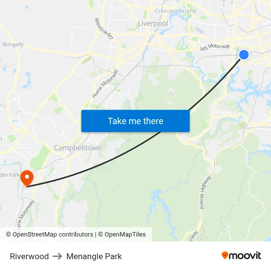 Riverwood to Menangle Park map