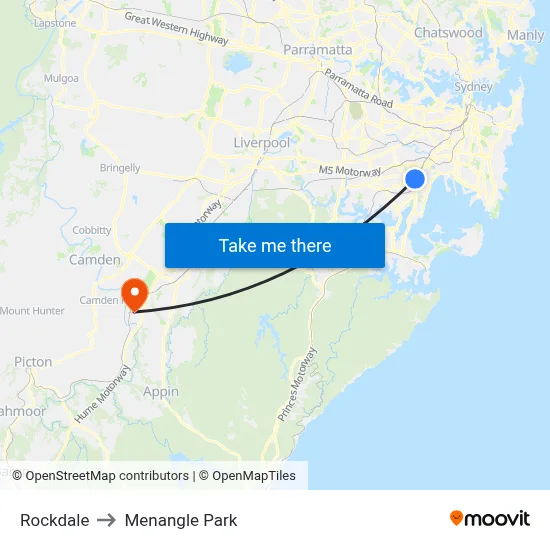 Rockdale to Menangle Park map